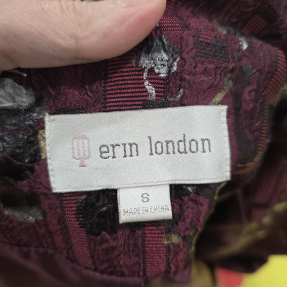 Vintage Erin London Jacket Women's Small Burgundy Floral Textured Art To Wear S - Picture 10 of 11